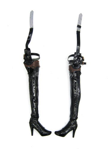 Eternal Empire Eagles Nest - Black Thigh High Boots (Peg Type)