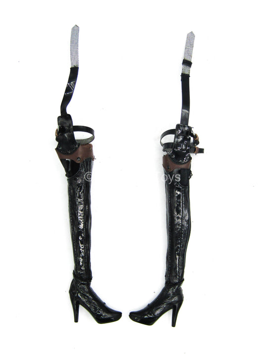 Eternal Empire Eagles Nest - Black Thigh High Boots (Peg Type)