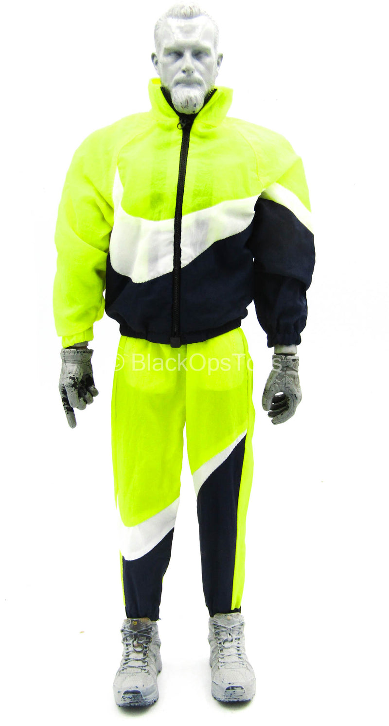Load image into Gallery viewer, Big Swoosh Fashion Sports Set - Black, Yellow, &amp; White Jacket &amp; Pants
