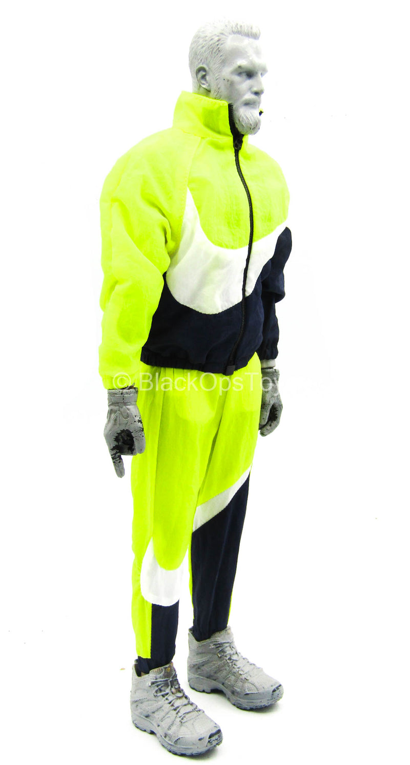 Load image into Gallery viewer, Big Swoosh Fashion Sports Set - Black, Yellow, &amp; White Jacket &amp; Pants
