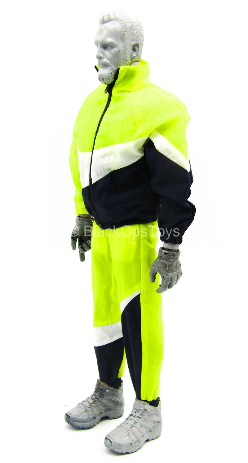 Load image into Gallery viewer, Big Swoosh Fashion Sports Set - Black, Yellow, &amp; White Jacket &amp; Pants
