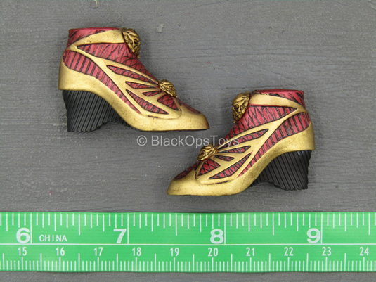 Sariah Goddess Of War - Red & Gold Like High Heel Boots (Peg Type)