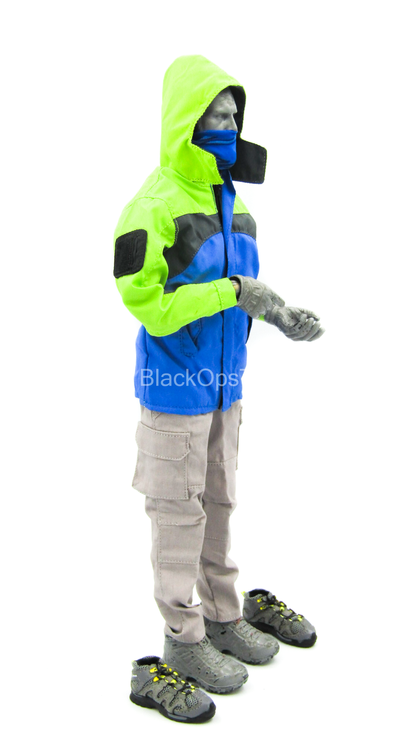 Load image into Gallery viewer, Neon Green &amp; Blue Jacket w/Force 10 Pants, Blue Neck Toque &amp; Shoes
