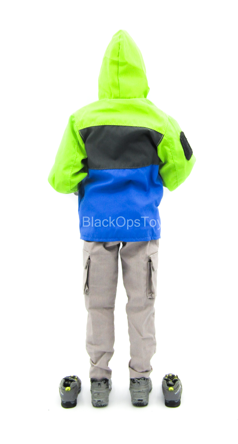Load image into Gallery viewer, Neon Green &amp; Blue Jacket w/Force 10 Pants, Blue Neck Toque &amp; Shoes
