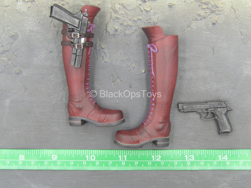 Load image into Gallery viewer, Devil May Cry 3 - Lady - Red Knee-High Boots w/Pistols (Peg Type)
