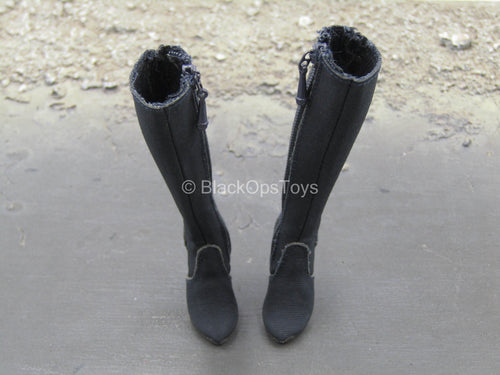 Serene Hound - Blue Knee High Zip Up Boots (Peg Type)