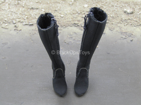 Serene Hound - Blue Knee High Zip Up Boots (Peg Type)