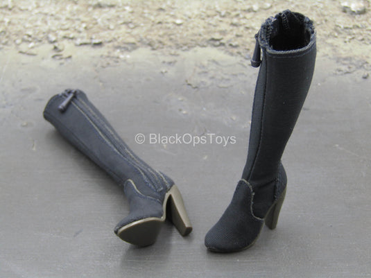 Serene Hound - Blue Knee High Zip Up Boots (Peg Type)