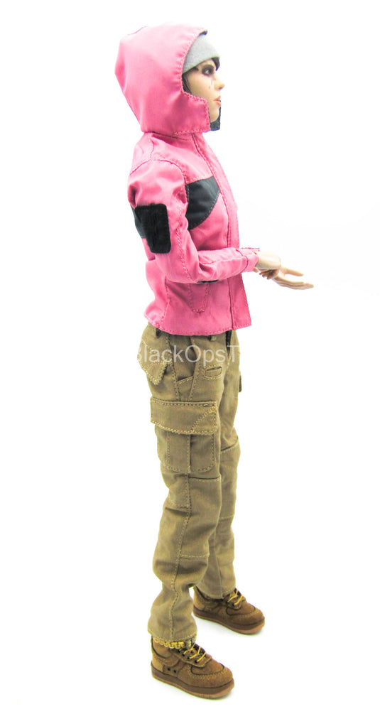 Pink Jacket & Gray Beanie w/Tan Pants & Boots