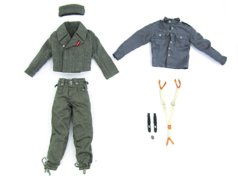 Load image into Gallery viewer, WWII - German - Green Military Uniform Set w/Suspenders &amp; Grey Shirt
