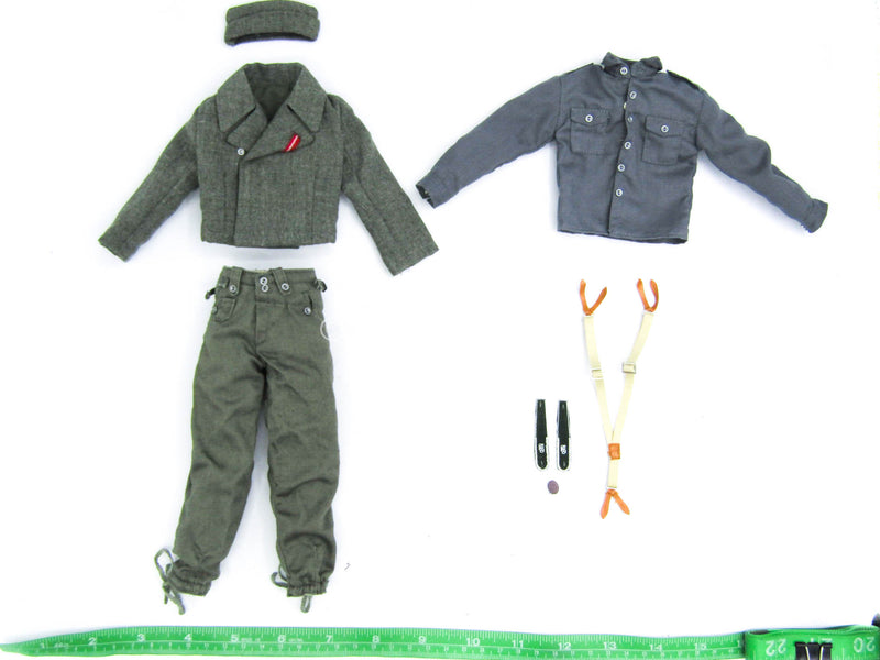 Load image into Gallery viewer, WWII - German - Green Military Uniform Set w/Suspenders &amp; Grey Shirt
