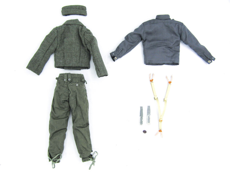 Load image into Gallery viewer, WWII - German - Green Military Uniform Set w/Suspenders &amp; Grey Shirt
