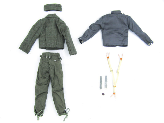 WWII - German - Green Military Uniform Set w/Suspenders & Grey Shirt