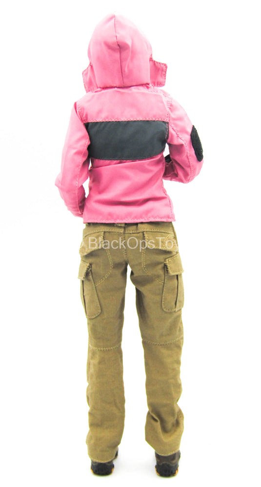 Pink Jacket & Tan Pants w/Brown Shoes
