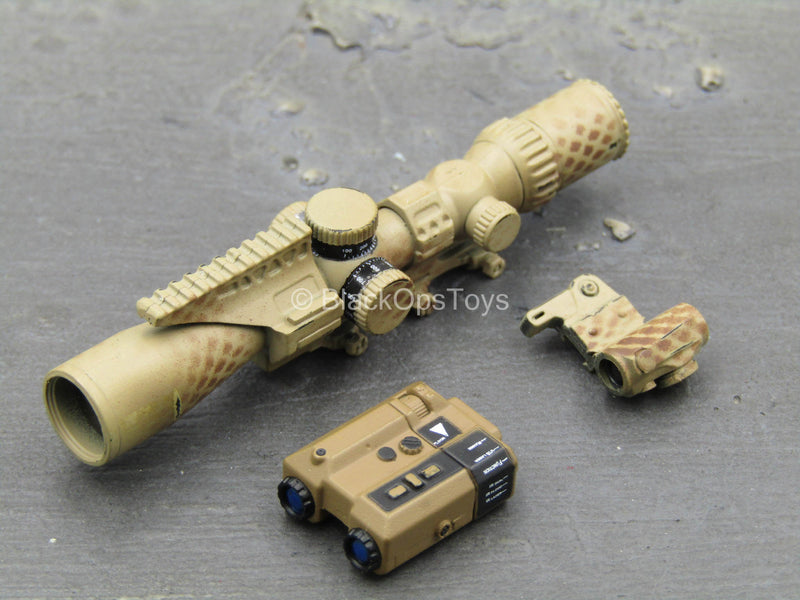 Load image into Gallery viewer, Tan Desert Camo Scope w/PEQ &amp; Canted Red Dot Sight
