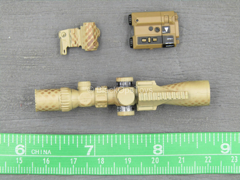 Load image into Gallery viewer, Tan Desert Camo Scope w/PEQ &amp; Canted Red Dot Sight
