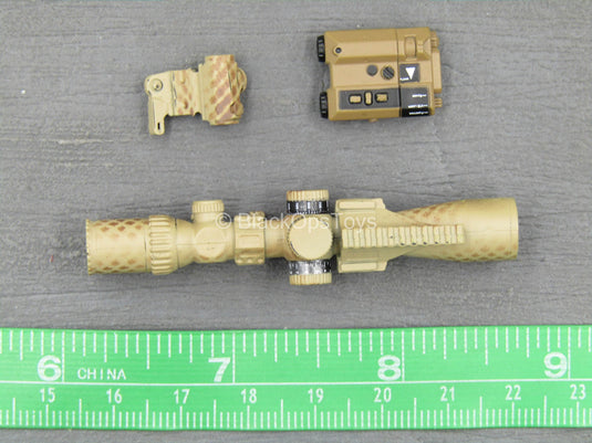 Tan Desert Camo Scope w/PEQ & Canted Red Dot Sight