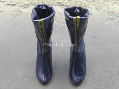 Dio Casshern - Blue Leather-Like High Heel Boots (Peg Type)