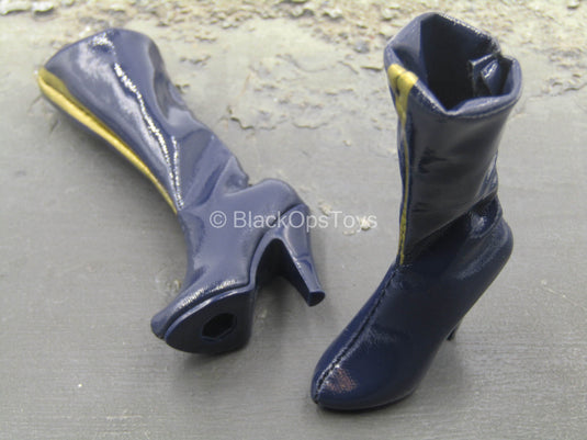 Dio Casshern - Blue Leather-Like High Heel Boots (Peg Type)
