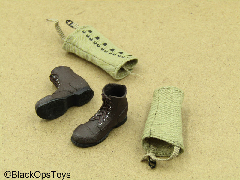 Load image into Gallery viewer, 1/12 - US Army Rangers - Brown Boots w/Gaiters (Peg Type)
