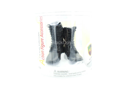 Black Leather Like Combat Boots - MINT IN BOX