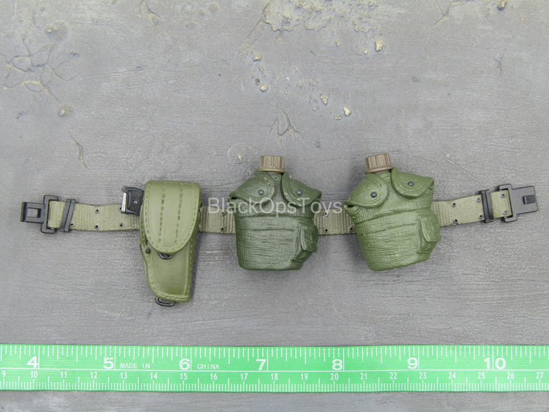 Load image into Gallery viewer, Green Rivet Belt w/Canteen Pouches &amp; Pistol In Holster

