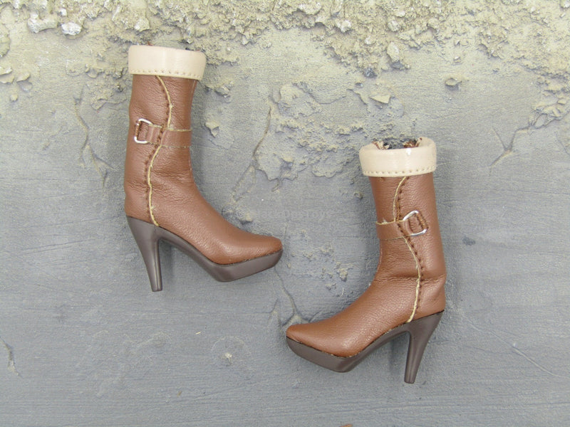 Load image into Gallery viewer, Heart King - Brown High Heeled Boots w/Zip Up Sides (Peg Type)
