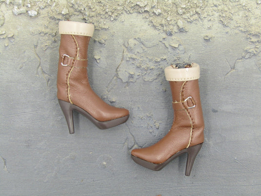Heart King - Brown High Heeled Boots w/Zip Up Sides (Peg Type)