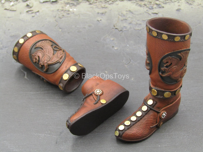 Load image into Gallery viewer, Persian Cavalry - Brown Detailed Boots (Peg Type)
