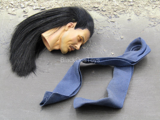 Asian Male Head Sculpt w/Rooted Hair & Blue Scarf
