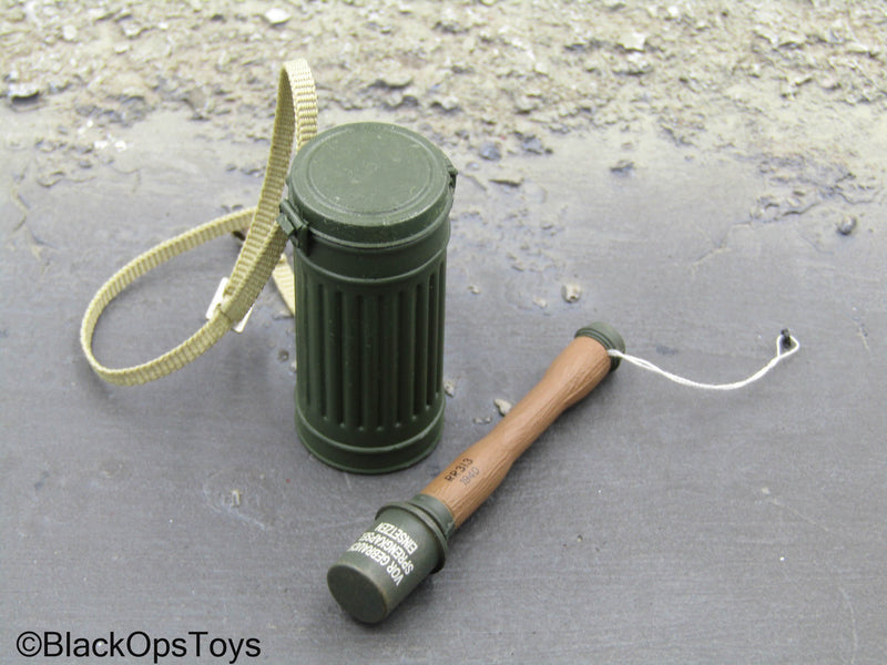 Load image into Gallery viewer, WWII - German Gebirgs Division - Gas Mask Canister &amp; Stielhandgranate
