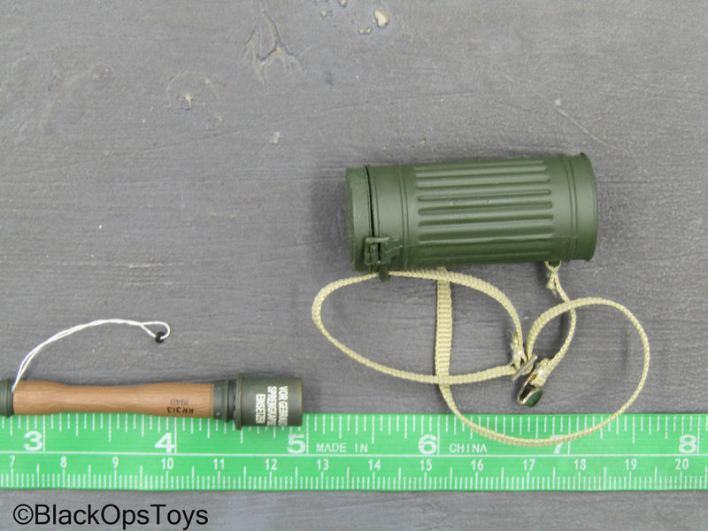 Load image into Gallery viewer, WWII - German Gebirgs Division - Gas Mask Canister &amp; Stielhandgranate
