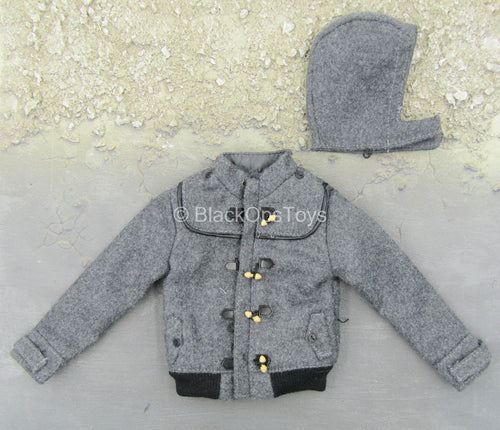 Cold Weather Wear - Grey Fleece Like Jacket w/Removable Hood