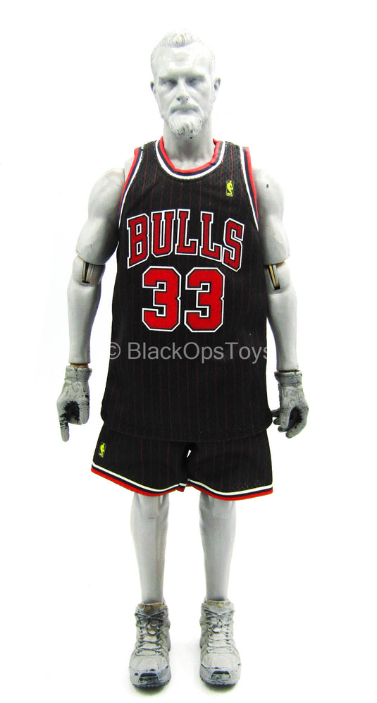 Scottie Pippen Chicago Bulls Black Pinstripe Jersey w Shorts