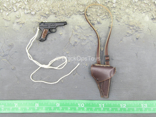 WWII - Battle Of Philippines - Metal Pistol w/Leather-Like Holster