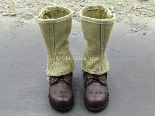 WWII - US 2nd Ranger Battalion - Brown Leather Like Boots (Foot Type)