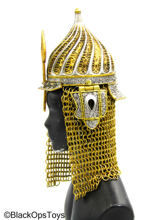 Ottoman Empire General - Metal Silver & Gold Like Helmet w/Chainmail