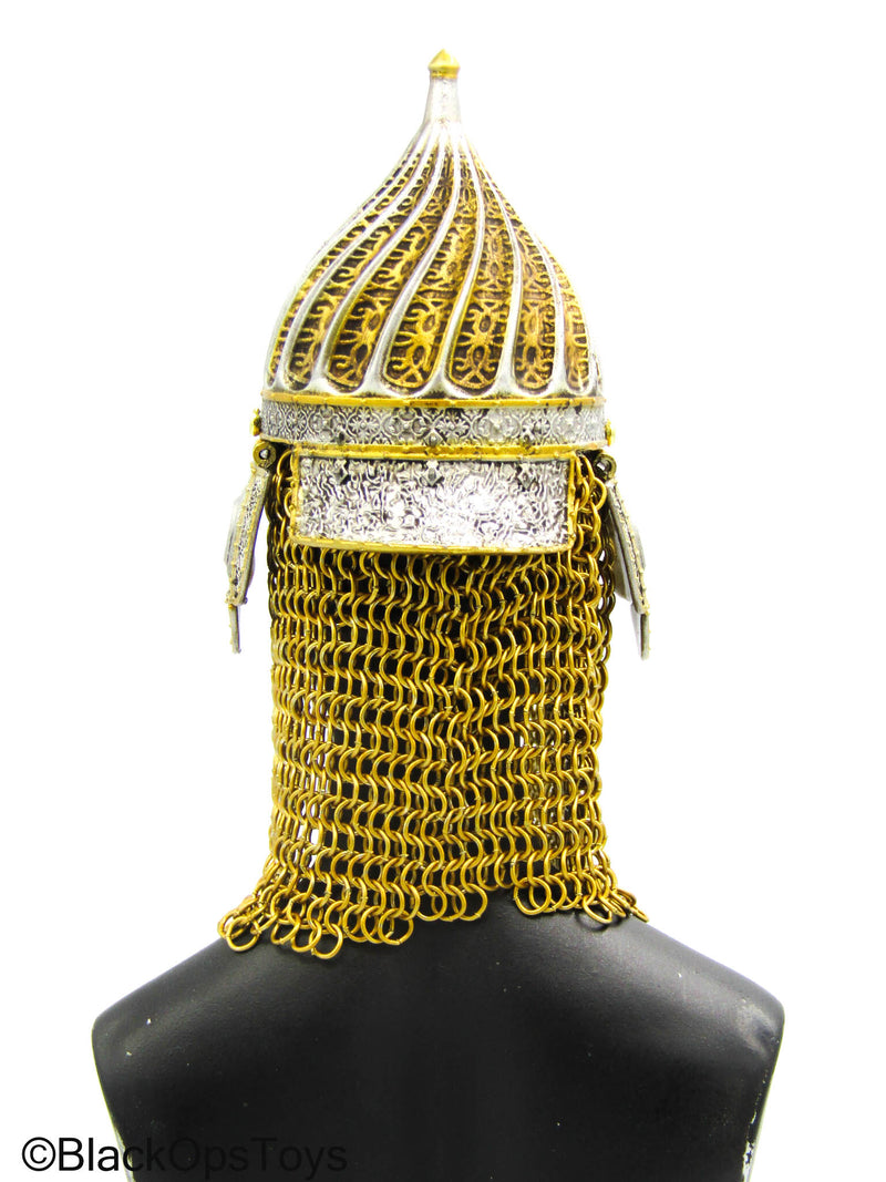 Load image into Gallery viewer, Ottoman Empire General - Metal Silver &amp; Gold Like Helmet w/Chainmail
