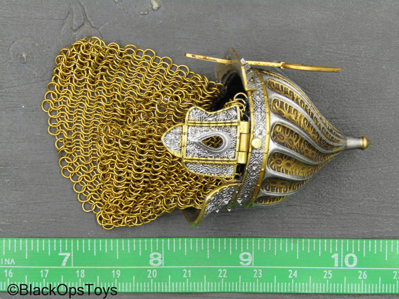Load image into Gallery viewer, Ottoman Empire General - Metal Silver &amp; Gold Like Helmet w/Chainmail
