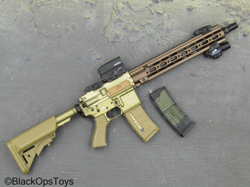 Load image into Gallery viewer, Tan Bronze &amp; Gold Like AR-15 Rifle w/Attachment Set
