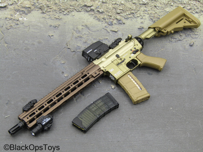 Load image into Gallery viewer, Tan Bronze &amp; Gold Like AR-15 Rifle w/Attachment Set

