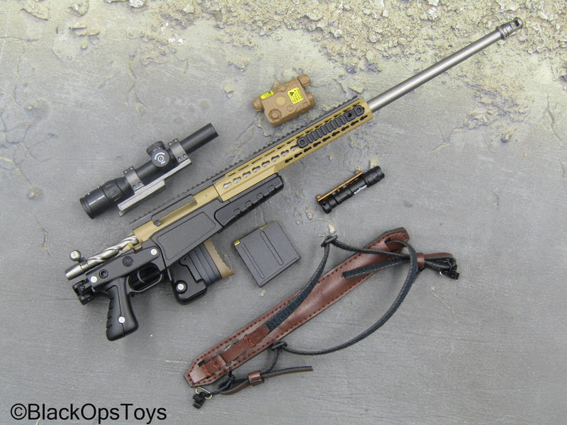 Load image into Gallery viewer, Black &amp; Tan Bolt Action Sniper Rifle w/Leather Like Sling
