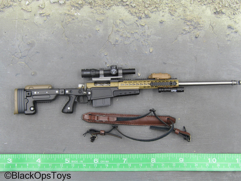 Load image into Gallery viewer, Black &amp; Tan Bolt Action Sniper Rifle w/Leather Like Sling
