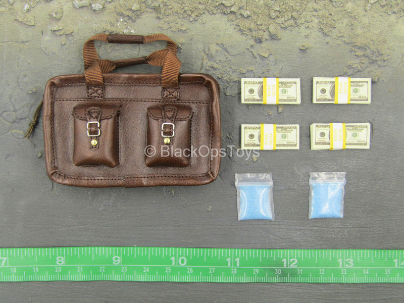 Load image into Gallery viewer, Say My Name - Brown Leather-Like Bag w/Cash &amp; Blue Powder
