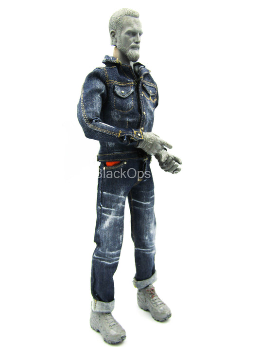 Weathered Denim-Like Jacket & Pants Set