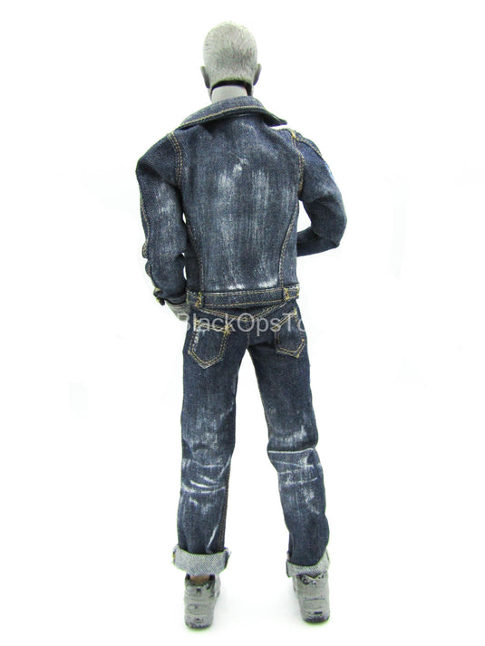 Weathered Denim-Like Jacket & Pants Set