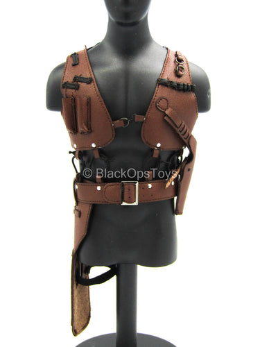 Leon - Brown Leather Like Vest w/Holsters