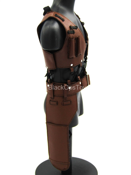 Leon - Brown Leather Like Vest w/Holsters