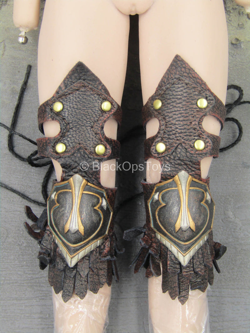 Load image into Gallery viewer, Royal Defender Black - Female Leather Like Leg Armor
