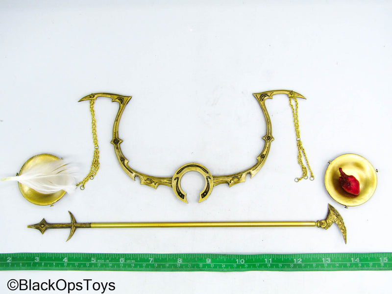 Load image into Gallery viewer, God Of The Underworld Anubis - Metal Gold Like Scales w/Heart &amp; Feather
